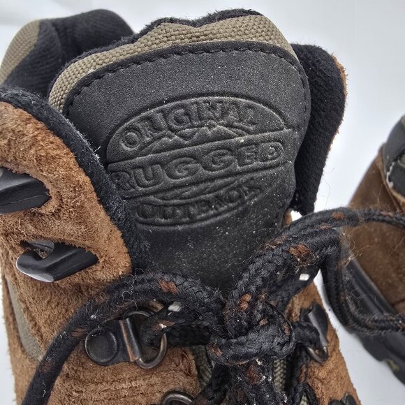 Original Rugged Outback Brown/Olive Leather Hiking Boots Size 7 Lace-Up Durable - Picture 5 of 8